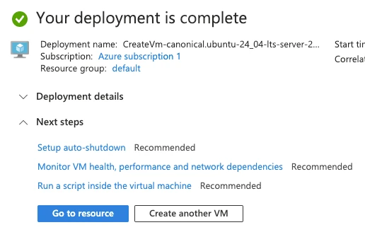Deployment complete on Microsoft Azure